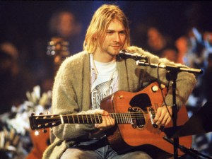 Kurt Cobain Kurt in his prime.... and his Mum's cardigan!