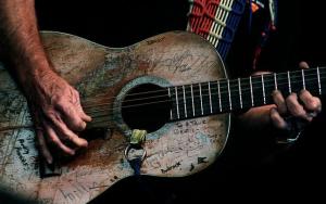 This is Willie Nelson's guitar, affectionately known as Trigger. It sure has been used!