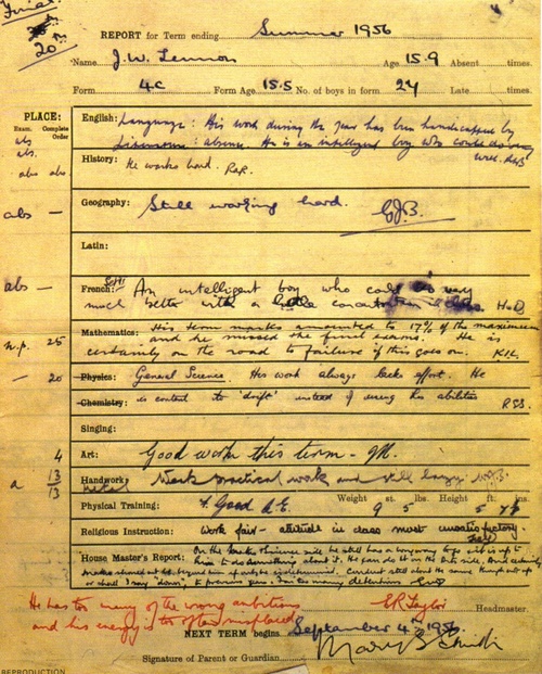 Lennon's school report